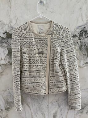 Joie Cream and Black Patterned Tweed Zip Jacket